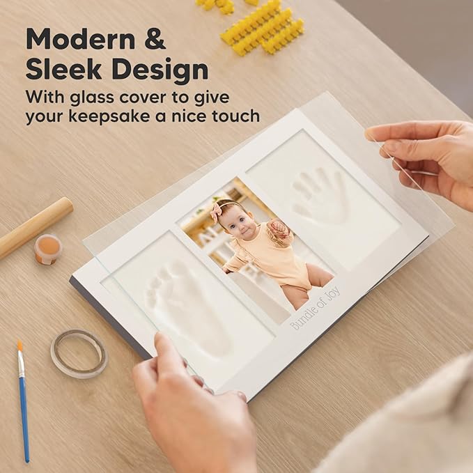 Baby Hand and Footprint Kit - Clay Handprint Keepsake Frame, Newborn Nursery Picture Frame, Personalized New Mom Gifts for Baby Shower & Registry (Gunmetal Gray)