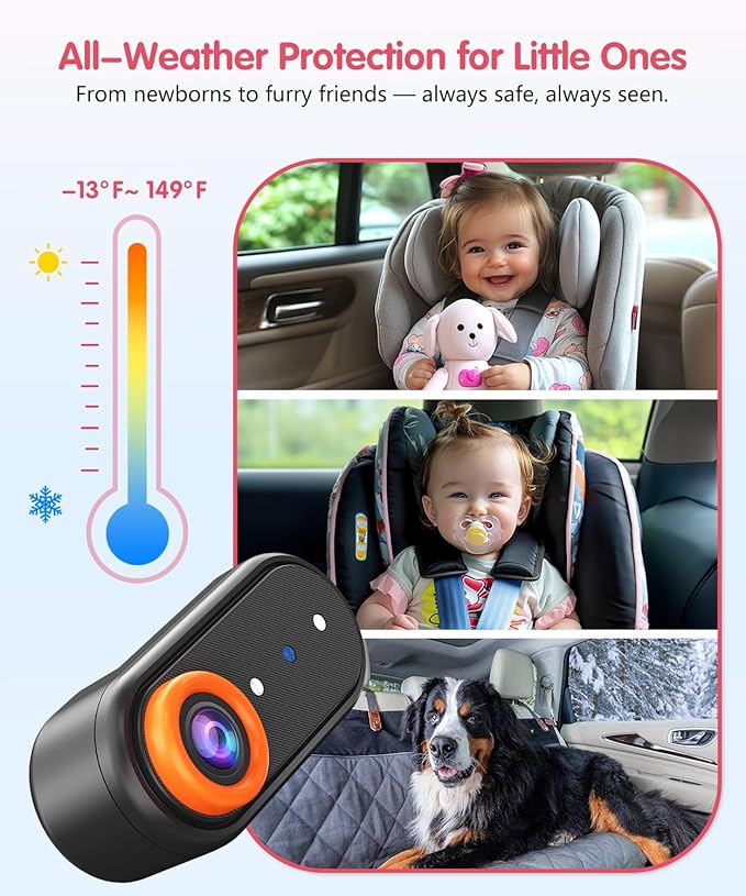 BM2 PRO Dual Baby Car Camera, 5.2" 1080P HD Display for Rear-Facing Car Seats, IR Night Vision, Anti-Shake Mount, Easy Install – Ideal for Parents with 2 Kids and Pets