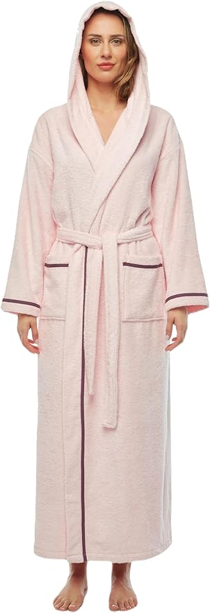 Arus Women's Hooded Classic Bathrobe Turkish Cotton Robe with Full Length Options