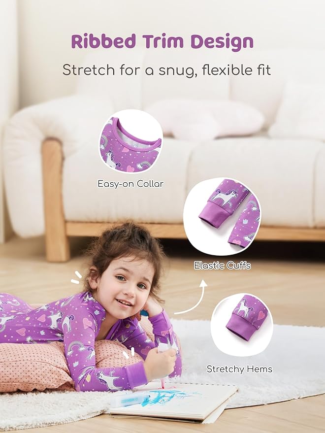 PATPAT Bamboo Viscose Pajama Sets for Toddler Boys & Girls Baby Kids, Ultra-soft Snug fit Pjs Sleepers for Birthday Holiday