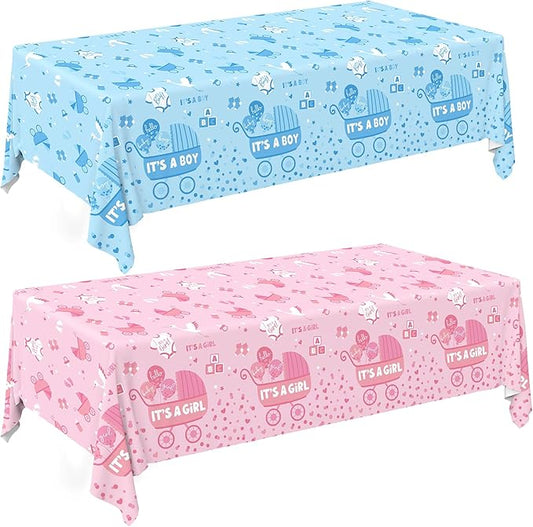 Gatherfun Baby Gender Reveal Party Supplies: 2-Pack Gender Reveal Decorations,Disposable Plastic Tablecloth, Ideal Table Cover for Boy or Girl, Baby Shower Party Decorations