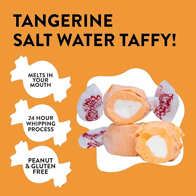 Taffy Town Saltwater Taffy- Tangerine | Gourmet Taffy| Nougat-Style Candy| Soft & Delicious| Sumer Snack Treats| Party Good Candies| 2.5lbs