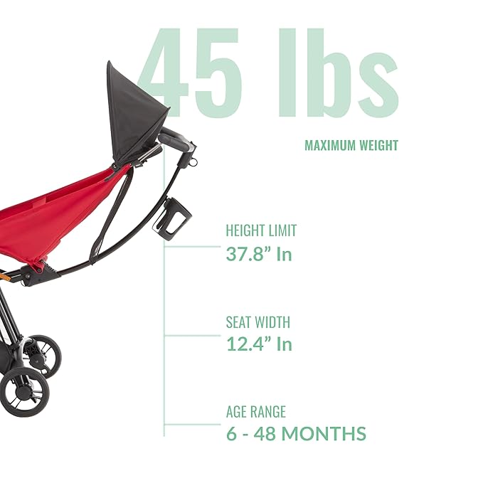 Evolur Roamer Ultra Light Stroller in Red, Travel-Ready Compact Stroller with One-Hand Fold, 33 lb Capacity, Sun Canopy & Cup Holder, Easy Clean, Smooth Ride for Everyday Use