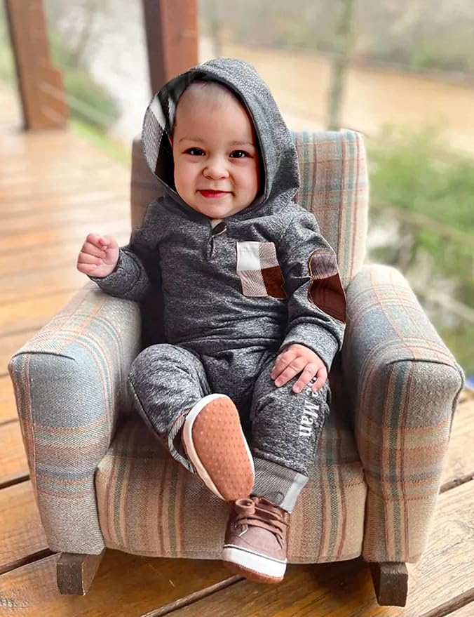 Fommy Newborn Baby Boy Clothes Plaid Letter Print Long Sleeve Hoodies + Long Pants 2PCS Fall Winter Outfits Set