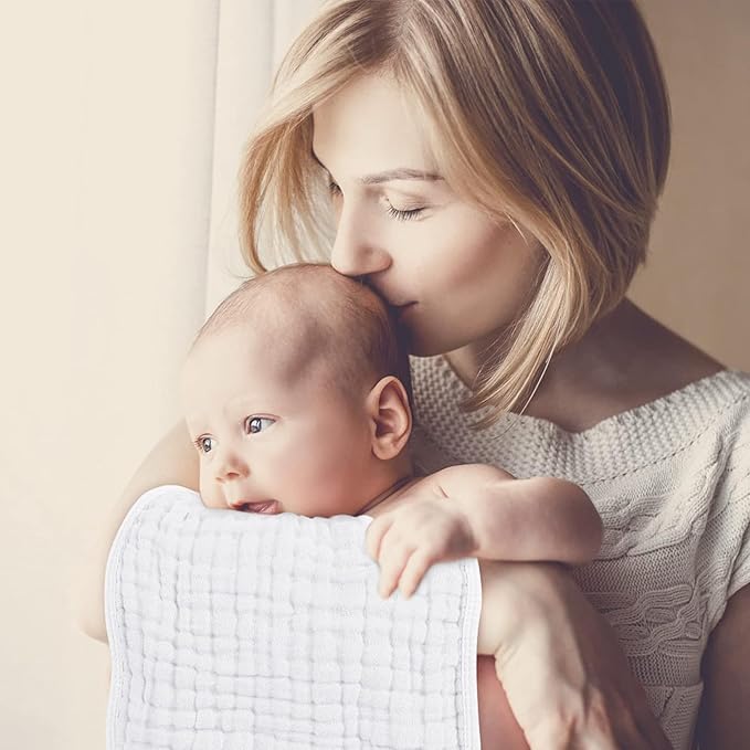 Looxii Muslin Burp Cloths 100% Cotton Muslin Cloths Large 20''x10'' Extra Soft and Absorbent 6 Pack Baby Burping Cloth for Boys and Girls White+Green