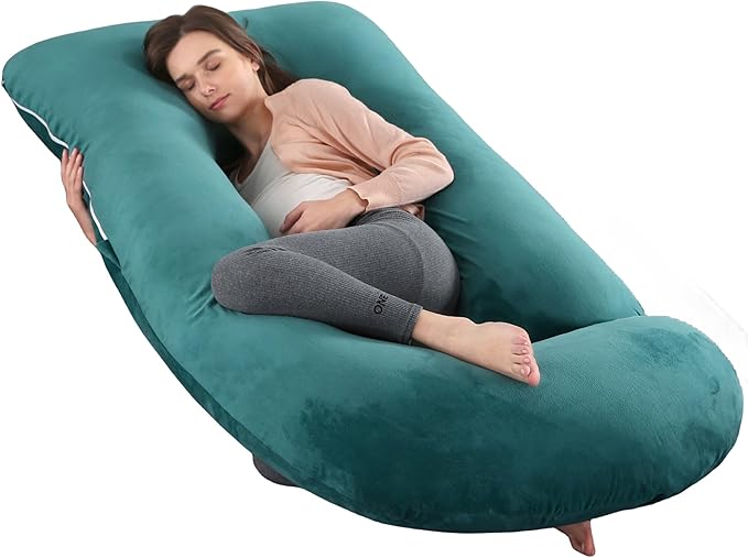 Pregnancy Pillow, Full Body Maternity Pillow 57 inch, with Removable Washable Cover - Sleep Support for Legs, Back, Neck, Shoulder, HIPS, Belly, Velvet Cover (Dark Green)