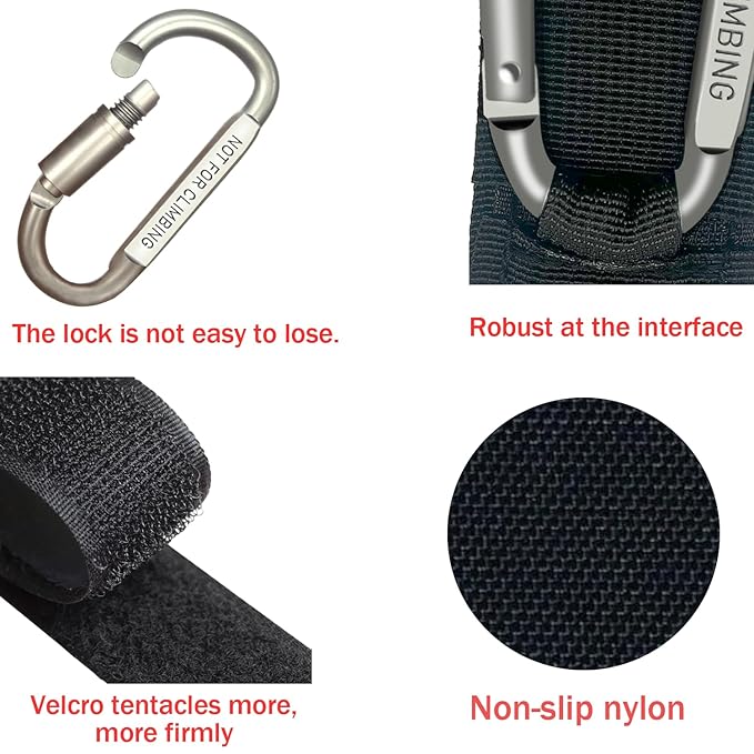 Baby Stroller Hook, Carry 30 lbs per Stroller Carabiner Clip, Adjustable Baby Stroller & Car Seat Hook for Hanging Diaper Bag, Wheelchair, Golf cart, Shopping and Pet Cart(2 Pcs Black)