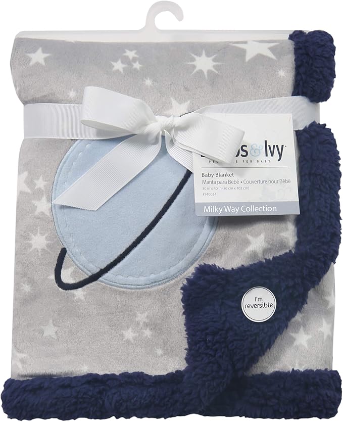 Lambs & Ivy Milky Way Baby Blanket - Blue, Gray, Modern, Celestial