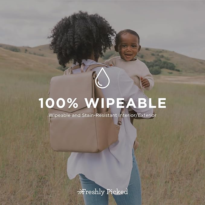 Freshly Picked Classic II Diaper Bag Backpack, Wipeable Vegan Leather With Changing Pad, Convertible (Fig V2)