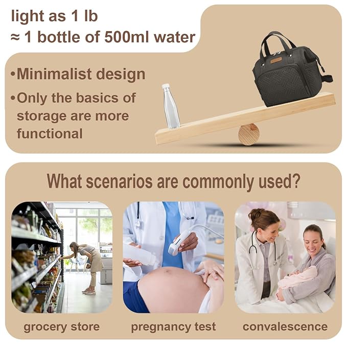 Small Diaper Bag, Stroller Organizer with Insulated Cup Holder & Detachable Shoulder Strap, Convertible Diaper Bag Tote for Short Trip (Black)