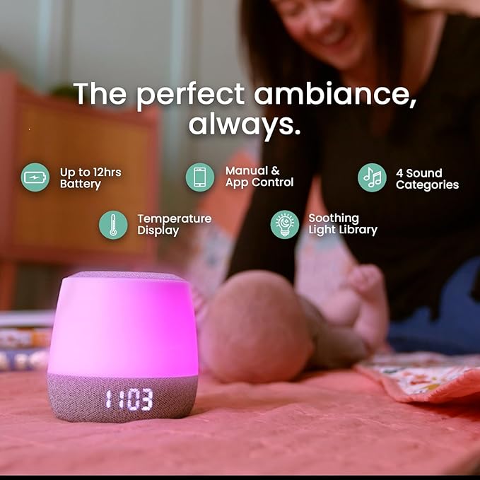Babysense Dreamer 2.0 Baby Sound Machine with Night Light | 2nd Gen | 28 Soothing Sounds | Toddler Sleep Trainer | App-Controlled White Noise Machine | Sleep Timer | 2.4GHz WiFi | US Only