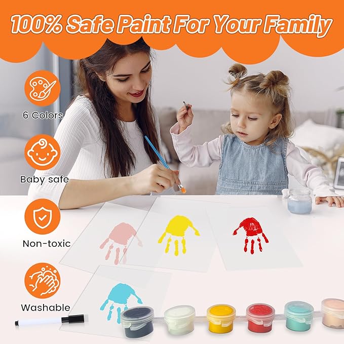 Family Handprint Kit, DIY Craft Keepsake Frame, Personalized Hand Print Ornament, Home Decor,Family Gifts for New Parents, Grandparents, Father's Day, Mother's Day, Anniversary, Christmas (Brown)