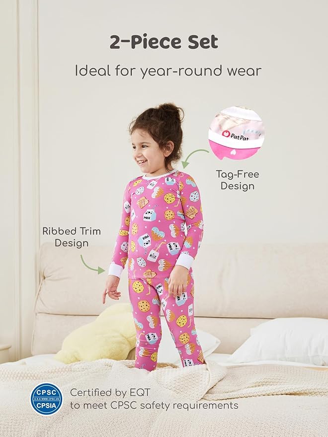 PATPAT Bamboo Viscose Pajama Sets for Toddler Boys & Girls Baby Kids, Ultra-soft Snug fit Pjs Sleepers for Birthday Holiday