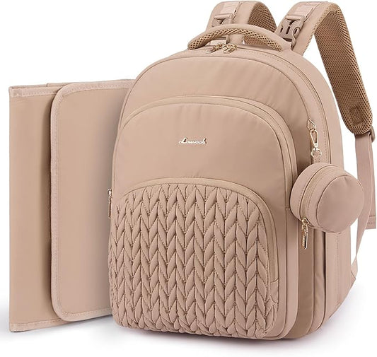 LOVEVOOK Diaper Bag Backpack, Baby Bag with Changing Pad for Mom Dad, Large Waterproof Mommy Bag with Stroller Buckles, Travel Essential with Pacifier Case & Insulated Bottle Pockets, Khaki