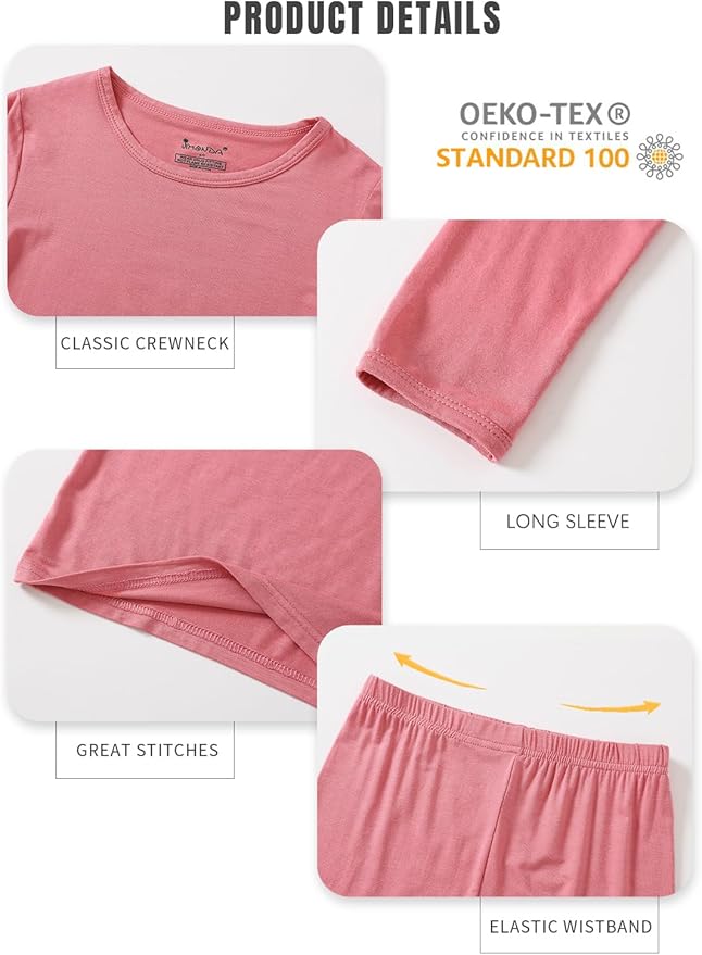 Jimonda Toddler Kids Girls Boys Pajamas Sets Soft Comfy Jammies Tencel Solid Raglan Sleepwear Pajamas Pjs 2pcs Set 18M-8Y