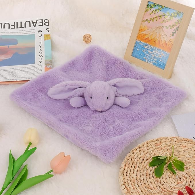 Apricot Lamb Stuffed Animals Purple Bunny Rabbit Security Blanket Infant Nursery Character Blanket Luxury Snuggler Plush Baby Lovey(Purple Bunny)