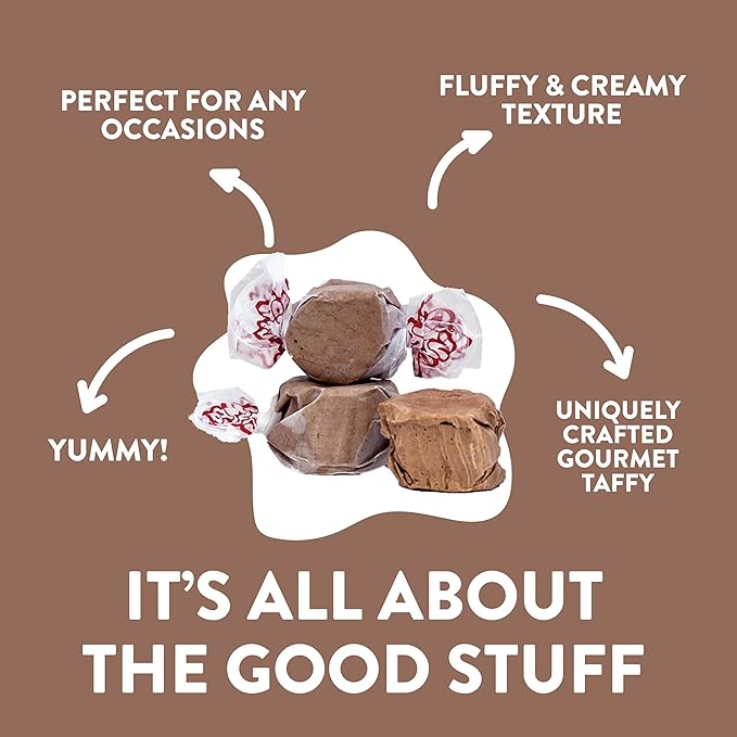 Taffy Town Saltwater Taffy- Chocolate | Gourmet Taffy| Nougat-Style Candy| Soft & Delicious| Snack Treats| Party Good Candies| 2.5lbs