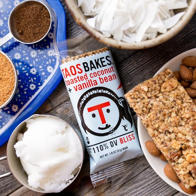 Taos Bakes Snack Bars - Toasted Coconut + Vanilla Bean - Gluten-Free, Non-GMO Granola Bars - Healthy & Delicious Baked Bars - 1.8oz