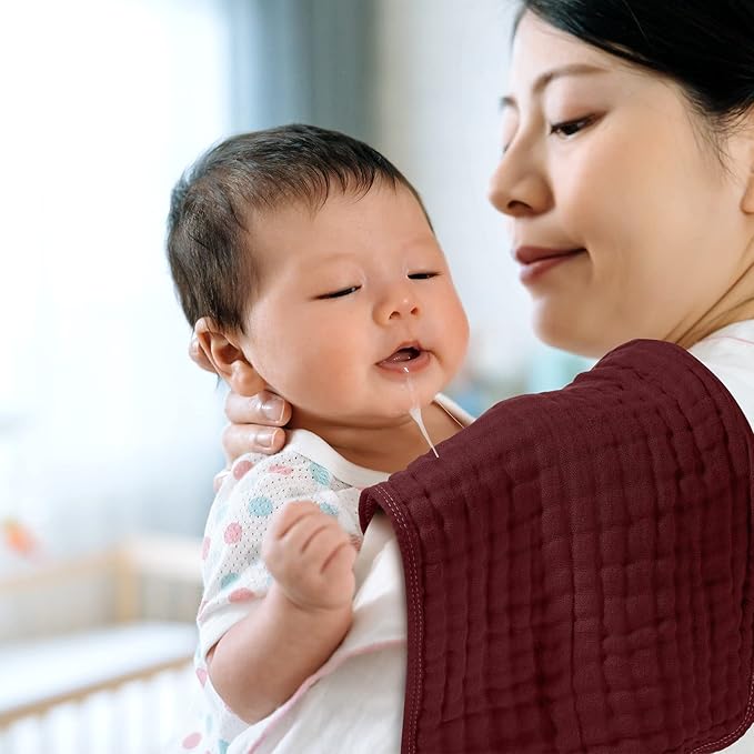 Tallew 8 Pack Baby Bibs and Muslin Burps for Baby Boy Girl Drooling and Teething 20" x 10" Burp Cloths Absorbent Rag Soft Cotton Bibs for Newborn Toddler Infant 0-24 Month Essentials(Fresh Colors)