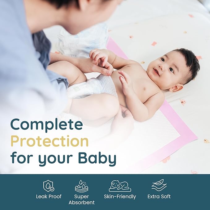 Reli. Disposable Changing Pads for Baby (110 Pack) | Disposable Diaper Changing Pads, 13" x 18" | Super Absorbent, Leak-Proof Liners | Waterproof, Quick Dry Underpads (Pink/White)