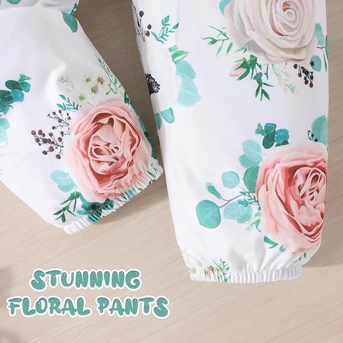 GDTOGRT Baby Girl Clothes Newborn Infant Outfits Ruffle Romper+ Floral Pants + Cute Headband Sets for Girls