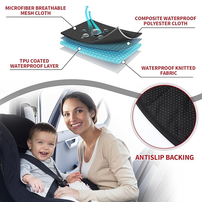 2 Pack Black Car Seat Protector for Potty Training Waterproof Piddle Pad Cover from Spillages Nappy Leaks Toilet Training Anti Slip Backing Strollers Carseat Liner for Toddlers Babies
