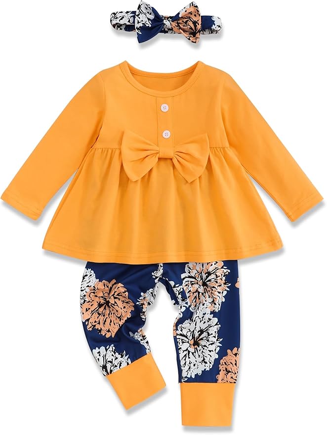 oklady Toddler Baby Girl Clothes Solid Color Ruffle Tops Floral Pants with Headband Fall Winter Cute Girl Outfits