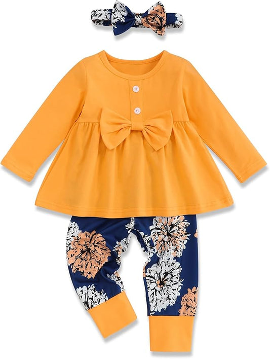 oklady Toddler Baby Girl Clothes Solid Color Ruffle Tops Floral Pants with Headband Fall Winter Cute Girl Outfits