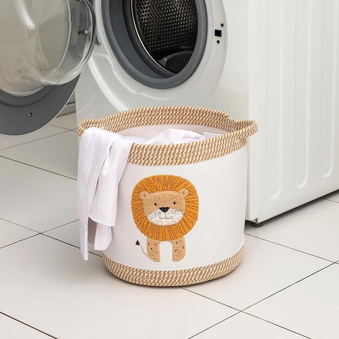 Baby Blanket Baskets Laundry Hamper Cute Lion Nursery Toy Storage Basket, Woven Cotton Rope Nursery Organization Bins For Girls Boys Kids Baby Shower Gifts Baskets