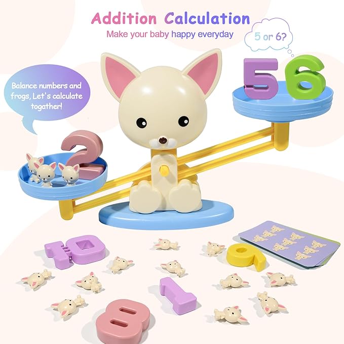 Puppy Balance Counting Toys, Cool Math Learning Games for Boys and Girls, Educational Number Toy Preschool Puppy Balance Counting Toys, Fun Children's Gift STEM Math Games Toys for Kids Age 3+(63 PCS)