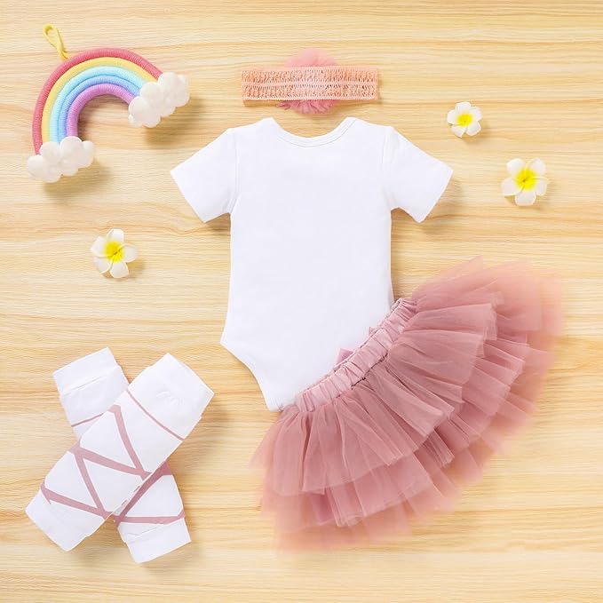 Newborn Baby Girl Outfits Infant Letter Print Romper+Tutu Skirt+Headband+Legging Warmer Coming Home Clothes Set