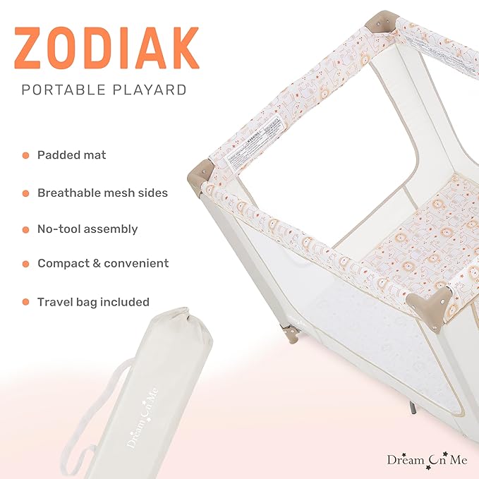 Dream On Me Zodiak Portable Playard with Carry Bag & Shoulder Strap, Beige