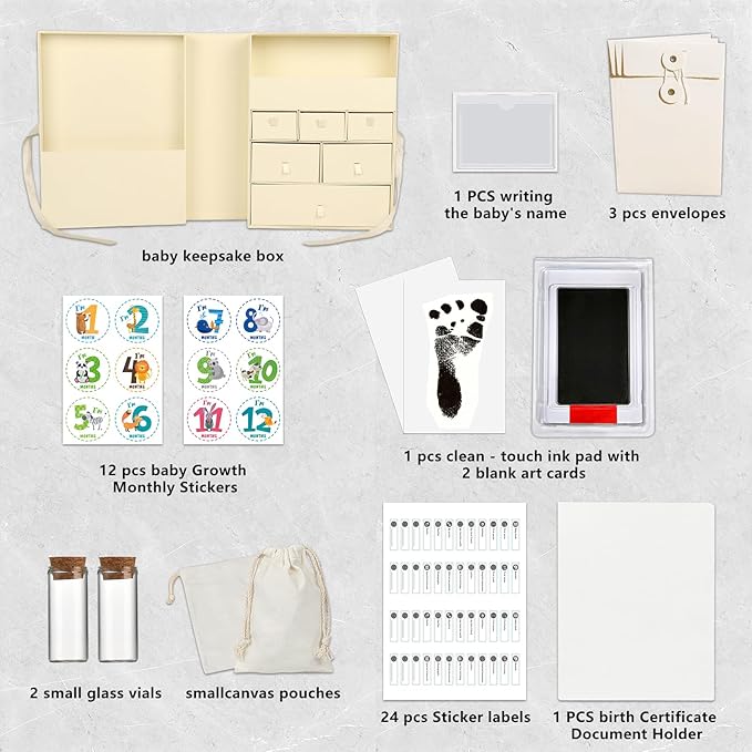 Memory Box for Kids,Baby Keepsake Box, Large Memory Box with Lids 8 Additional Items Neutral Minimalist Newborn Keepsake Box for Baby Girl & Boy,Gift for Baby Shower, Expecting Moms（Light Yellow）