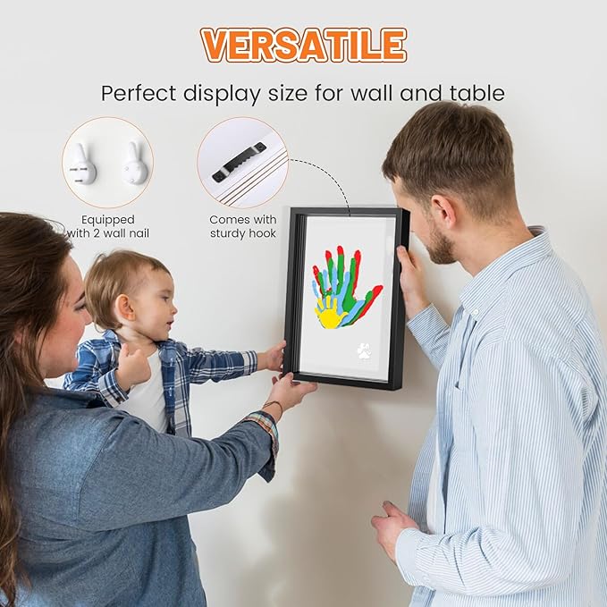 Family Handprint Kit, DIY Craft Keepsake Frame, Personalized Hand Print Ornament, Home Decor,Family Gifts for New Parents, Grandparents, Father's Day, Mother's Day, Anniversary, Christmas (Black)