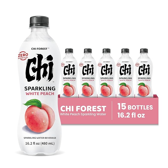 CHI FOREST Flavored Sparkling Water Beverage, White Peach, Zero Sugar, 16.2 fl oz Bottles (pack of 15)