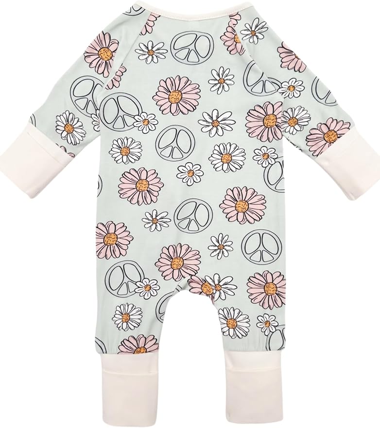 Bow Dream Bamboo Rayon Baby Boy Romper Footed Long Sleeve Footies Newborn Girl Clothes Footless with Zipper and Mitten Cuffs