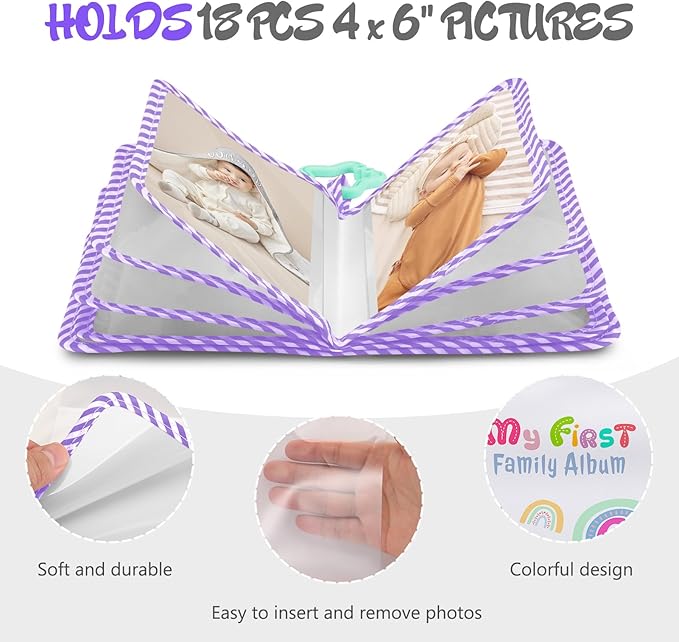 Fintie Baby Photo Album 4x6 Inch, 18 Photos My First Family Album Book with Soft Cloth Cover & Hook for Newborn/Toddlers/Kids/Baby Shower Memory Birthday Gifts, Dreamy Rainbow