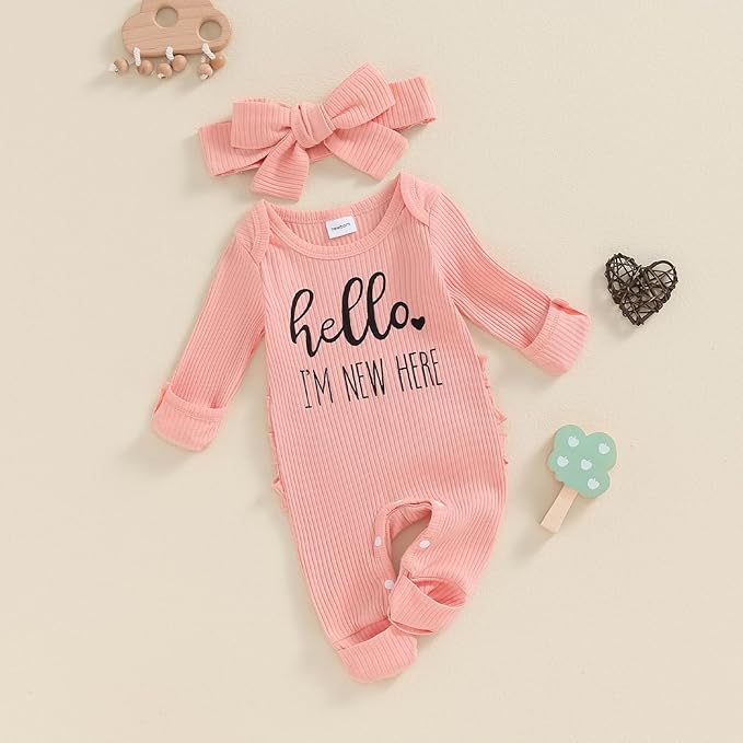 Newborn Girl Clothes Baby Girl Coming Home Outfit Zipper One-piece Outfits Ruffle Footie Bodysuit Jumpsuit Headband