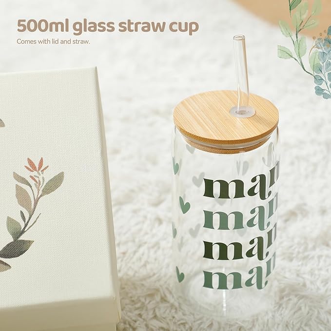 New Mom & Baby Gift Basket | Pregnancy & Baby Shower Gifts for First-Time Moms | Green Mama Glass Tumbler & Teddy Bear Rattle Set