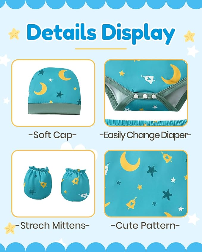 NZRVAWS Newborn Baby Boy Girl Clothes Unisex Infant Romper Pants Set Hat 4-Pack Outfits 0-12 Months 16 Pieces Toddler