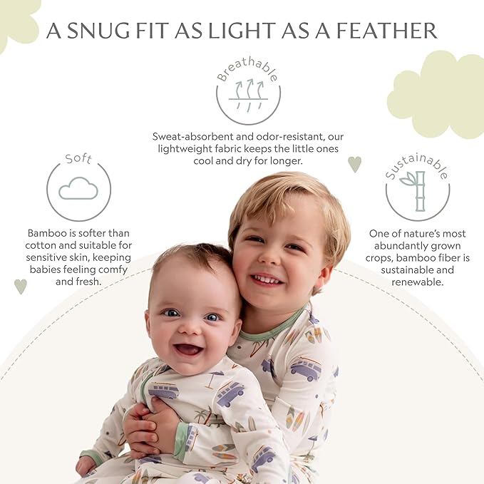 Bamboo Little Soft Baby Footie Pajamas, Baby Clothes, Newborn Sleepers, 95% Viscose and 5% Spandex, 0-24 Months