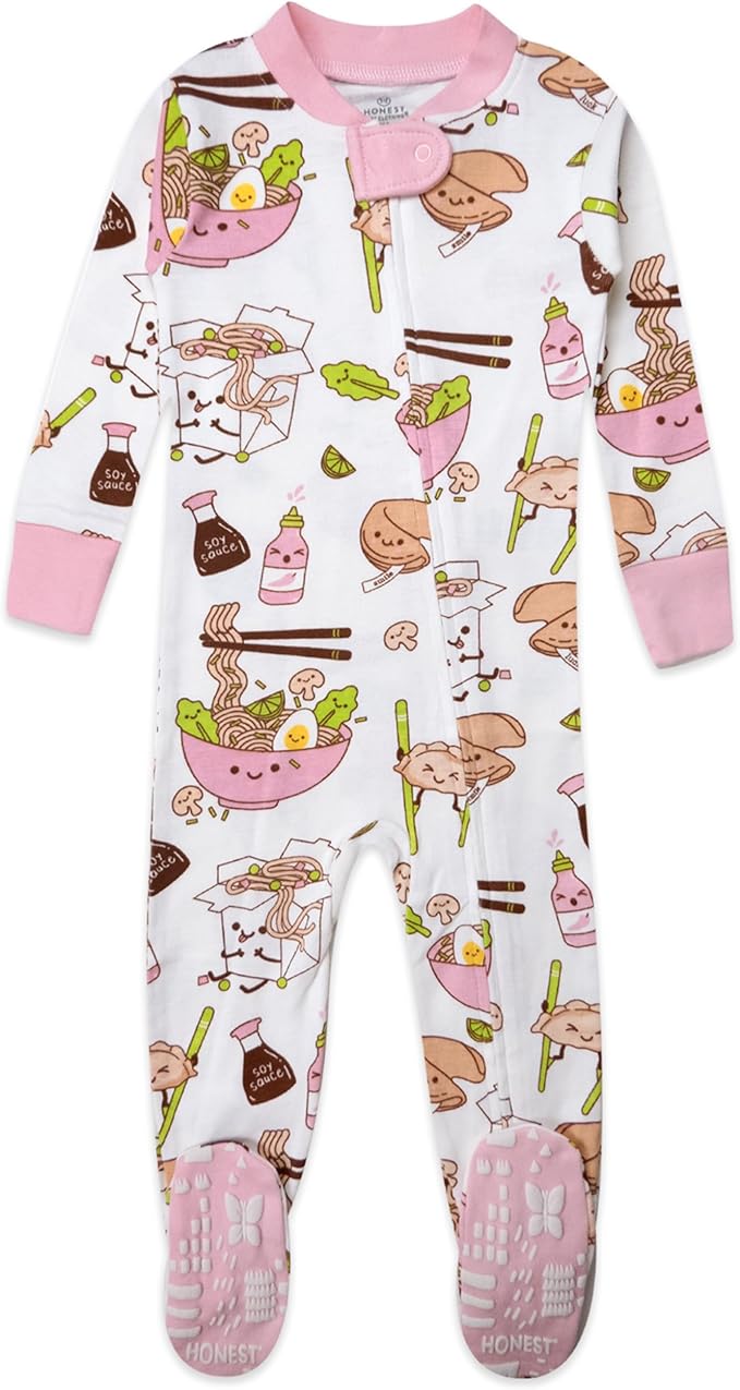 HonestBaby Non-Slip Footed Pajamas One-Piece Sleeper Zip-Front Pjs 100% Organic Cotton for Baby Girls