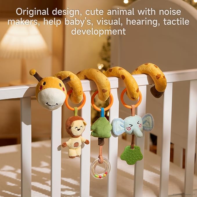 TUMAMA KIDS Spiral Car Seat & Stroller Activity Toy - Giraffe Textured Play Activity Toy for Sensory Exploration and Engagement, Ages 0 and Up