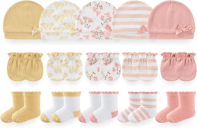 Baby Girls Boys Hats Mittens and Socks Set Cotton Infant Caps Newborn Soft Gloves 0-6 Months