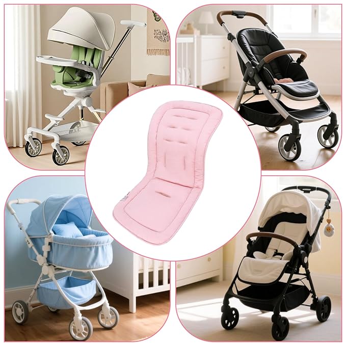 Baby Stroller Cushion,Infant Car Seat Insert-Reversible Universal Breathable and Soft Newborn Stroller Mat,100% Cotton Cover Toddler Seat Pad Liner-34x78cm,1 Pack(Beige+Pink)