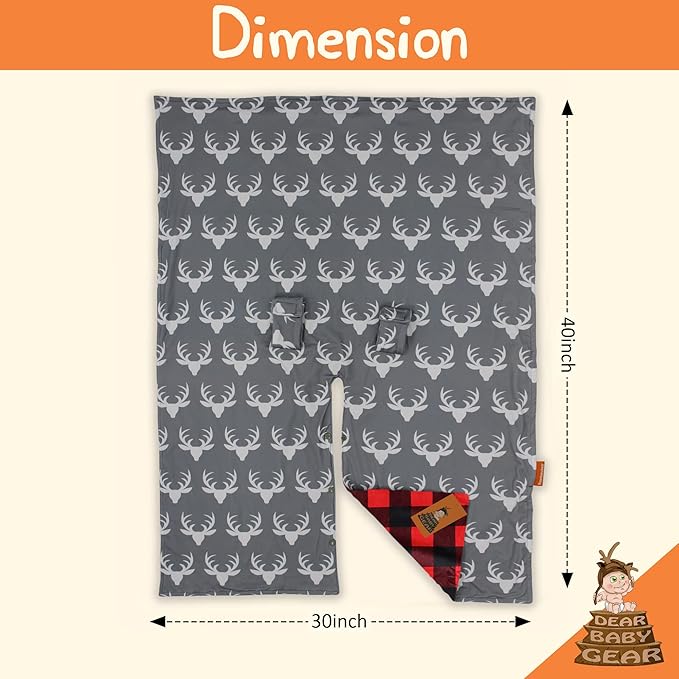 Dear Baby Gear - 40x30 Car Seat Canopy, Infant Carrier Cover for Boys & Girls, Cozy Fall, Nursing & Stroller Use, Newborn Travel Sunshade, White Antlers, Plaid Red & Black Buffalo