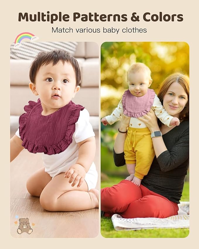 Lictin 8-Pack Muslin Baby Bibs - Bandana Drooling and Teething Bibs, Unisex Cotton