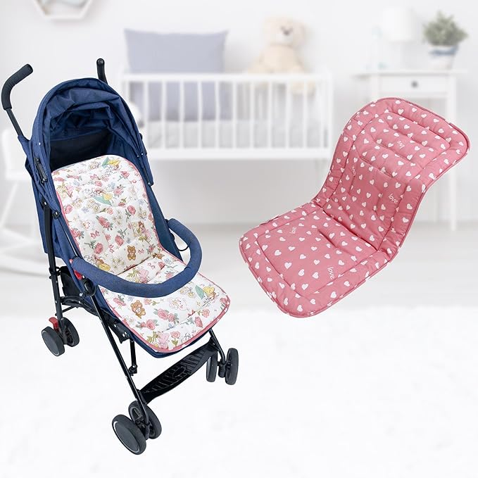 Baby Stroller Cushion,Infant Car Seat Insert-Reversible Universal Breathable and Soft Newborn Stroller Mat,100% Cotton Cover Toddler Seat Pad Liner-34x78cm,1 Pack(Pink Princess)