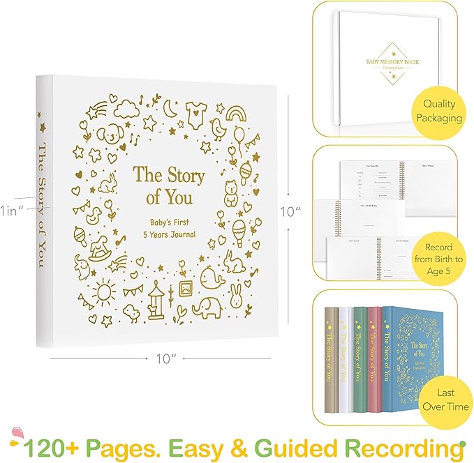 Baby Memory Book First 5 Year Boy or Girl Keepsake Journal Photo Albums Scrapbook, Gifts for Baby Shower First Time Mom New Parents (Toy - White)