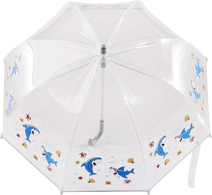 totes Kids Clear Bubble Umbrella with Dome Canopy, Lightweight Design, Wind and Rain Protection Umbrella, Shark, Kids - 38" Canopy